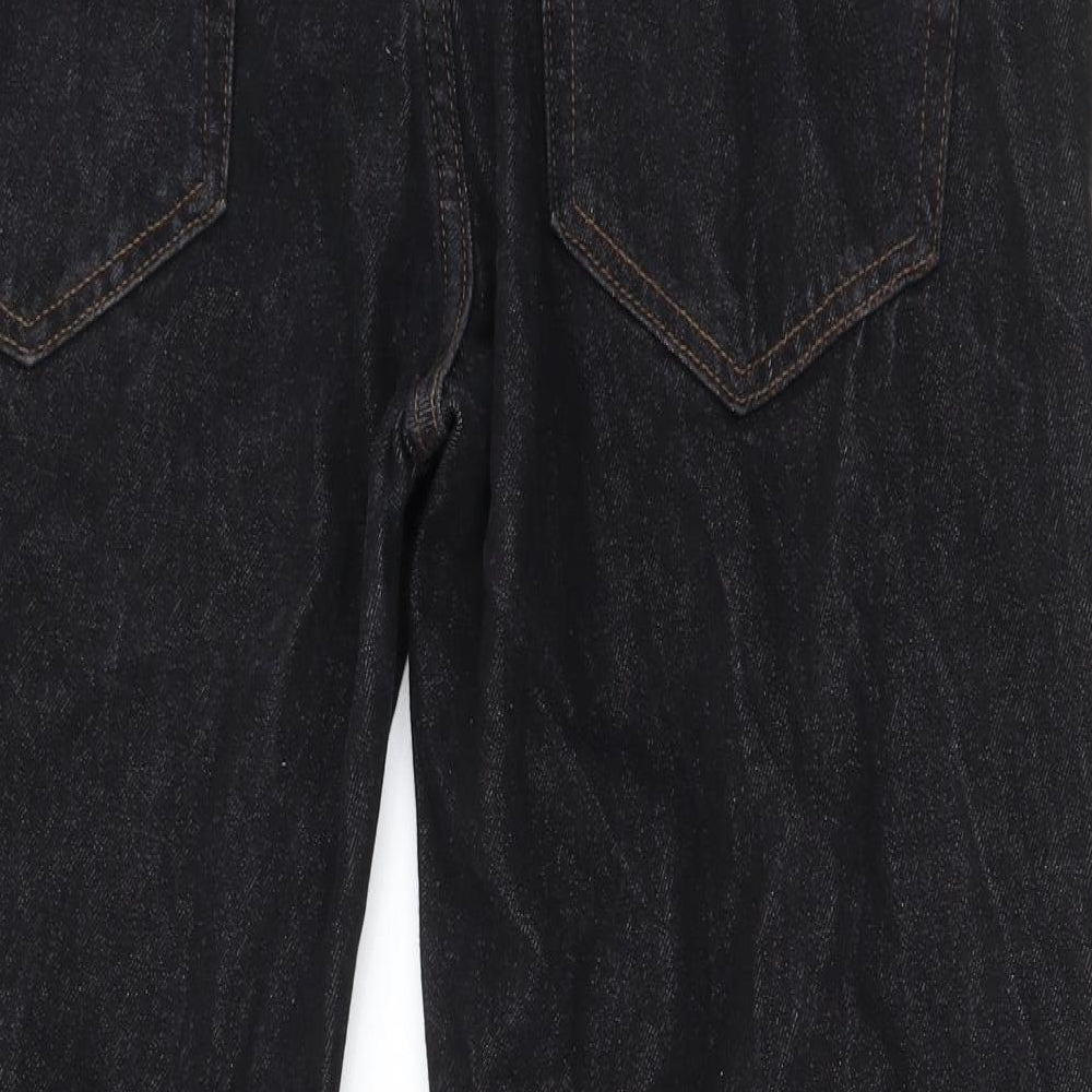 Brand and care label for women’s black straight jeans, size UK 36, in, 27-inch leg