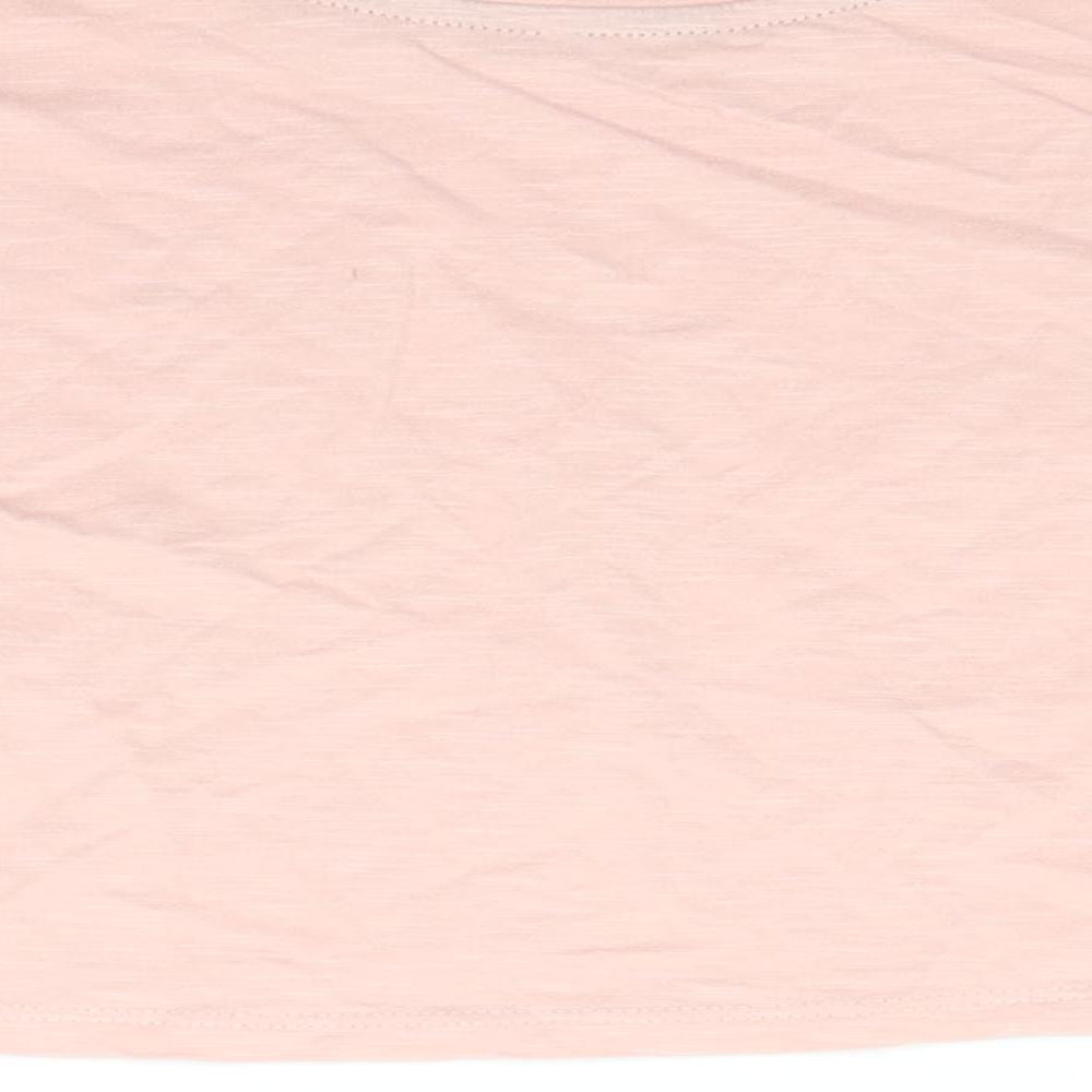 Brand and care label for Tu girls’ pink cropped t-shirt, size 7-8, years