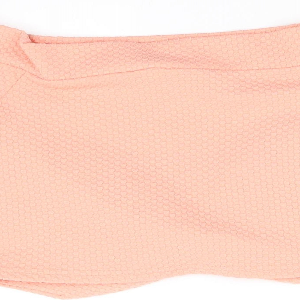 Brand and care label for Miss Selfridge women’s orange basic t-shirt, size UK 8