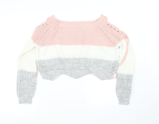 quix Girls White Striped Pullover Jumper Size S
