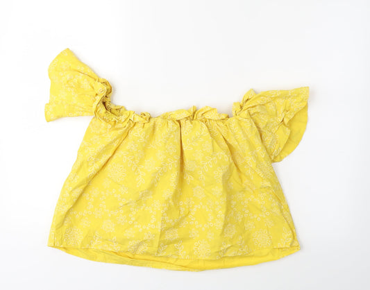 Preworn Womens Yellow Floral Basic Blouse Size M