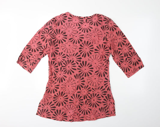 Adini Womens Pink Floral Basic T-Shirt Size 12