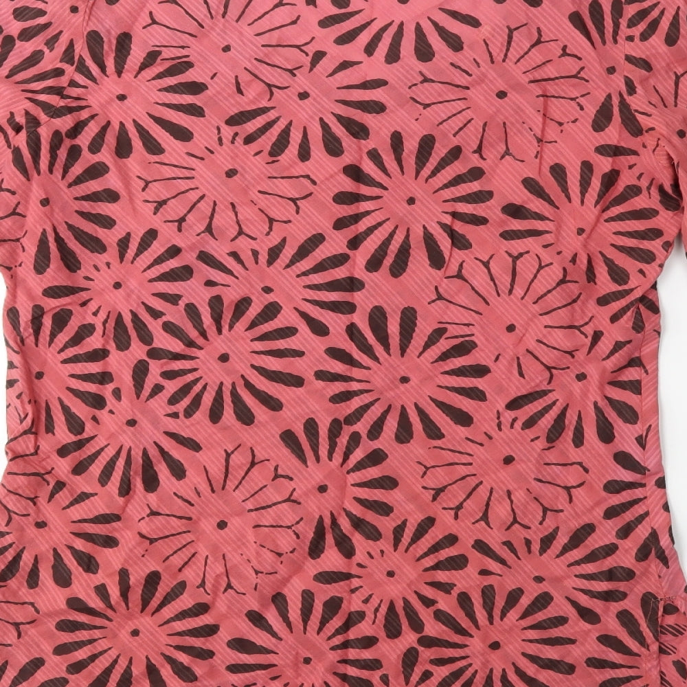 Brand and care label for Adini women’s pink floral basic t-shirt, size UK 12