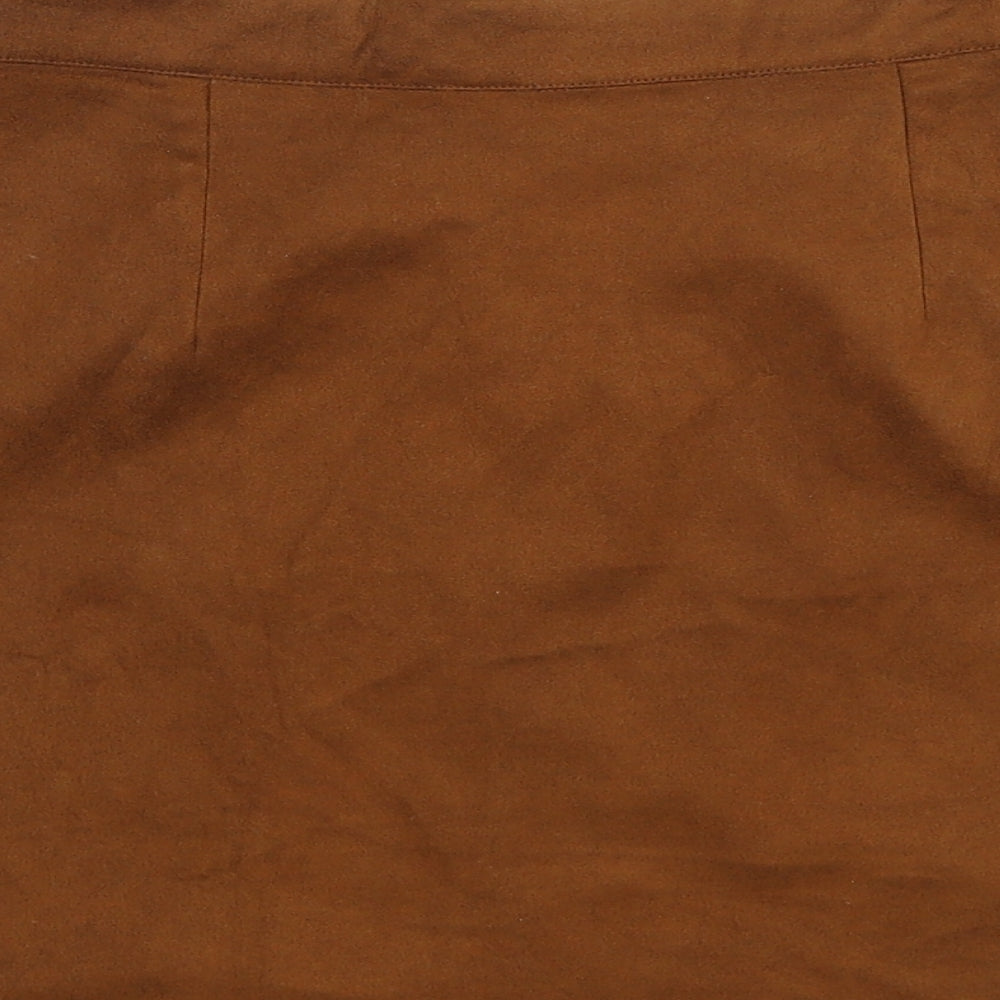 Brand and care label for Glamorous women’s brown a-line skirt, size UK 10