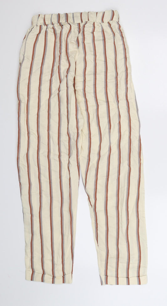 Preworn Womens Beige Striped Trousers Size M L28 in