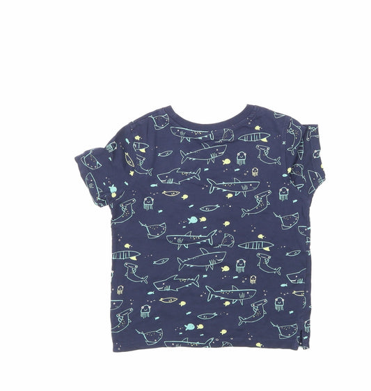 George Girls Blue Animal Print Basic T-Shirt Size 3-4 Years