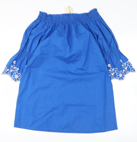 Papaya Womens Blue Floral Basic Blouse Size 10