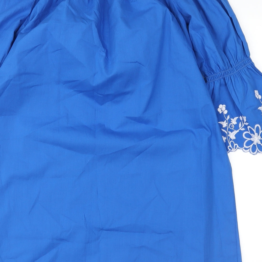 Brand and care label for Papaya women’s blue floral basic blouse, size UK 10