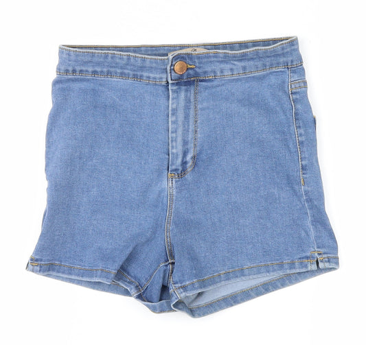 Additional front view of denim co women’s blue denim hot pants shorts, size UK 8