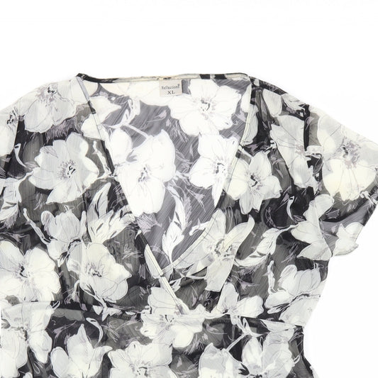 Reflections Womens Black Floral Basic Blouse Size XL