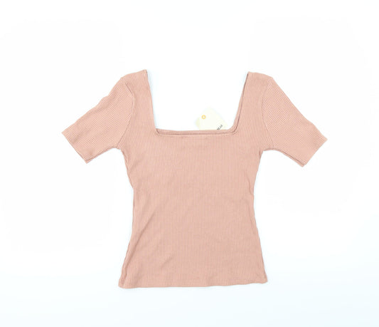 Pull&Bear Womens Pink Cropped T-Shirt Size L