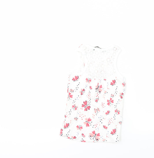 George Girls White Basic Tank Size 5-6 Years - butteflies