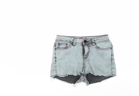 Additional front view of denim co women’s grey denim hot pants shorts, size UK 10