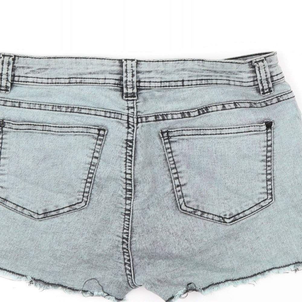 Brand and care label for denim co women’s grey denim hot pants shorts, size UK 10