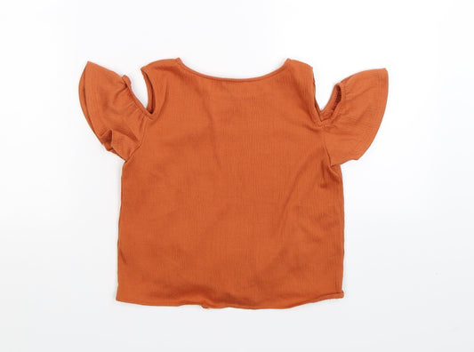 Primark Girls Orange Cropped T-Shirt Size 7-8 Years - cold shoulder