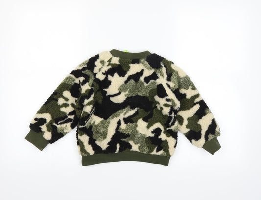 Preworn Girls Green Camouflage Pullover Jumper Size 13 Years