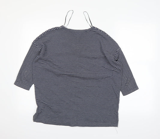 Easy Womens Blue Striped Basic T-Shirt Size S