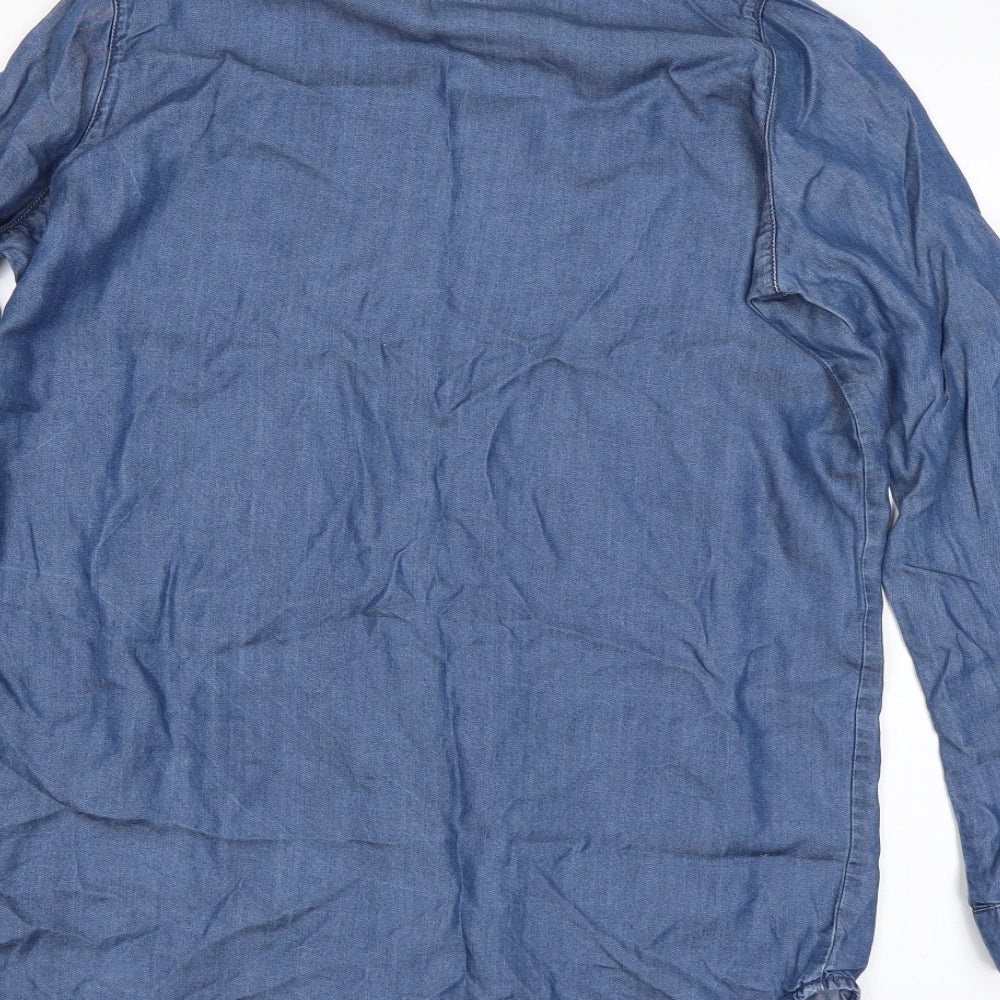 Brand and care label for Bullhead Denim Co. women’s blue jacket, size UK 10