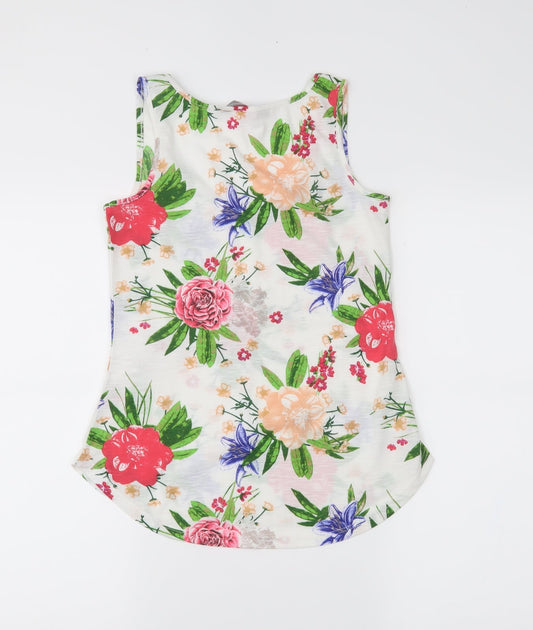 dorophy perkins Womens White Floral Basic Tank Size 6
