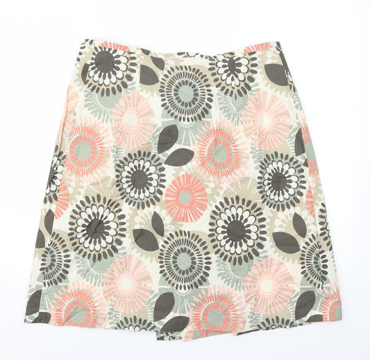 Preworn Womens Beige Floral A-Line Skirt Size 32 in