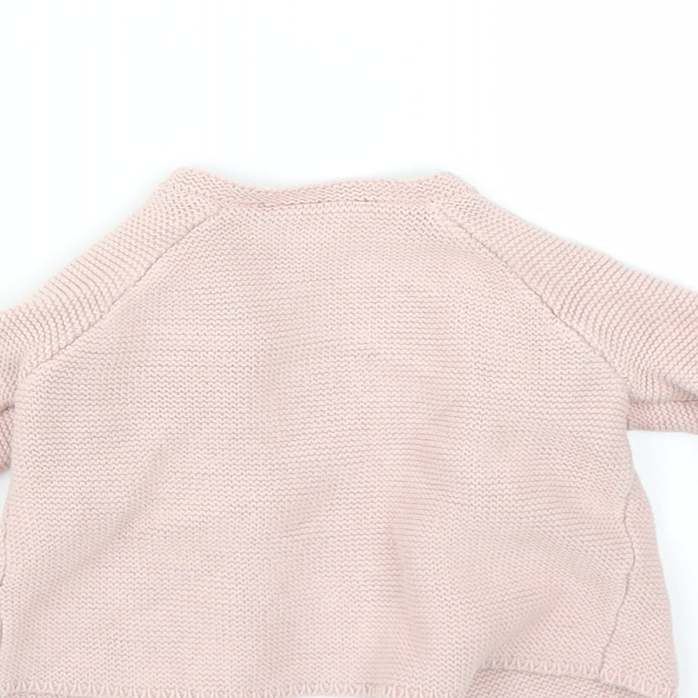 Brand and care label for George girls’ pink cardigan jumper, size 0-3, months