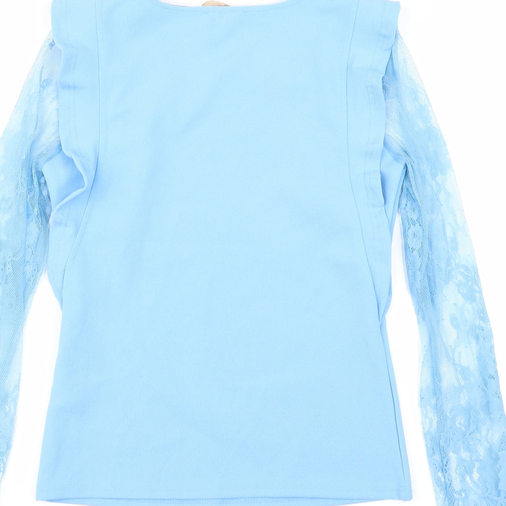 In Vogue Womens Blue Basic Blouse Size S - lace sleeves