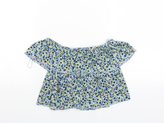 Topshop Womens Blue Floral Basic Blouse Size 6 - Crop