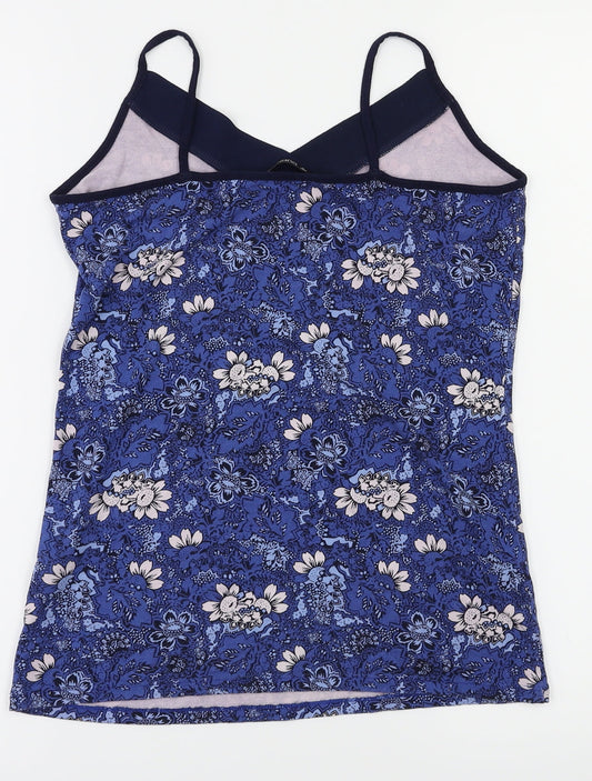 dunns Womens Blue Floral Basic T-Shirt Size S