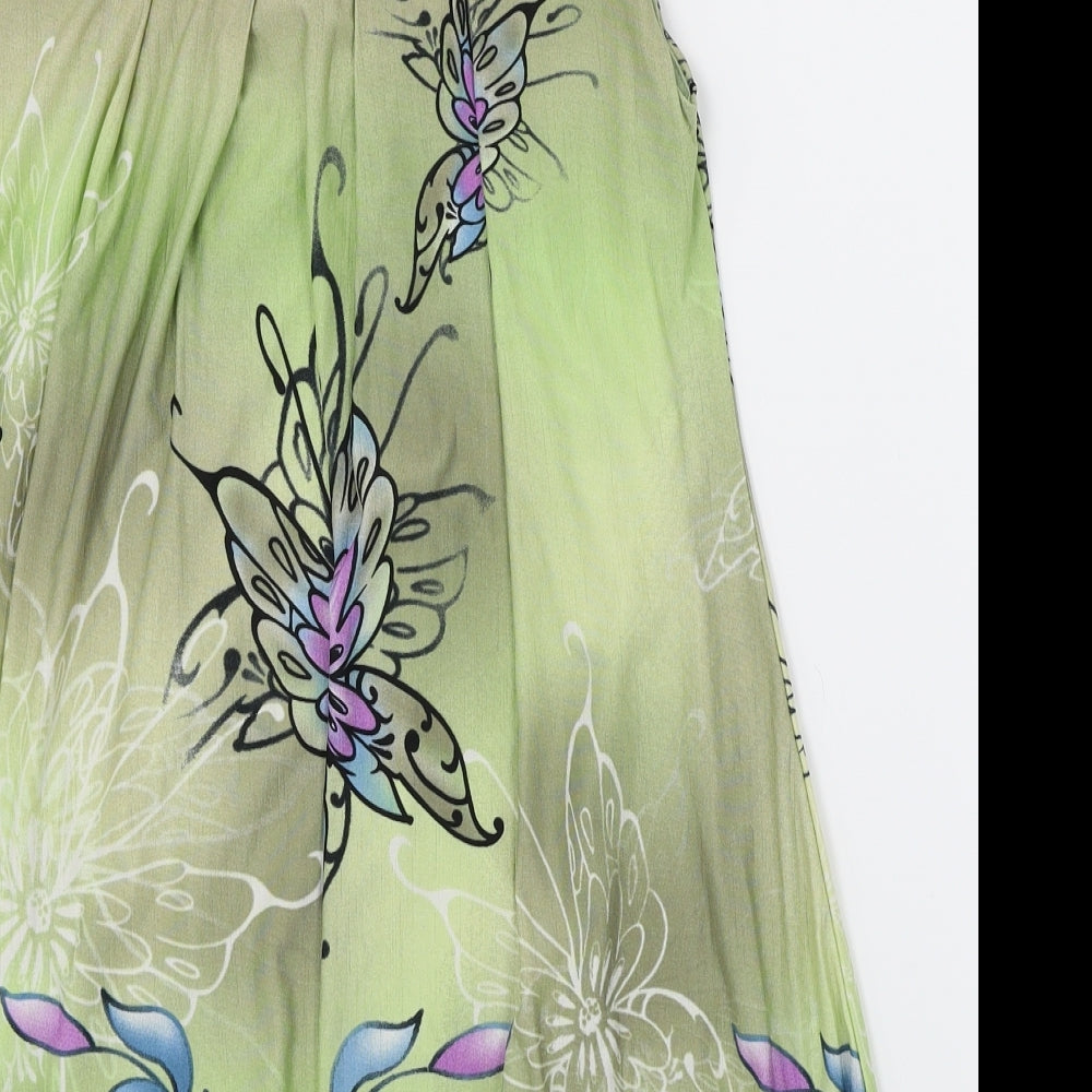 Angeltye Womens Green Floral Basic T-Shirt Size S
