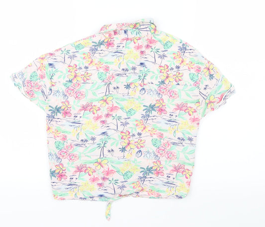 Marks and Spencer Girls Pink Floral Basic Button-Up Size 10-11 Years - Tie up front