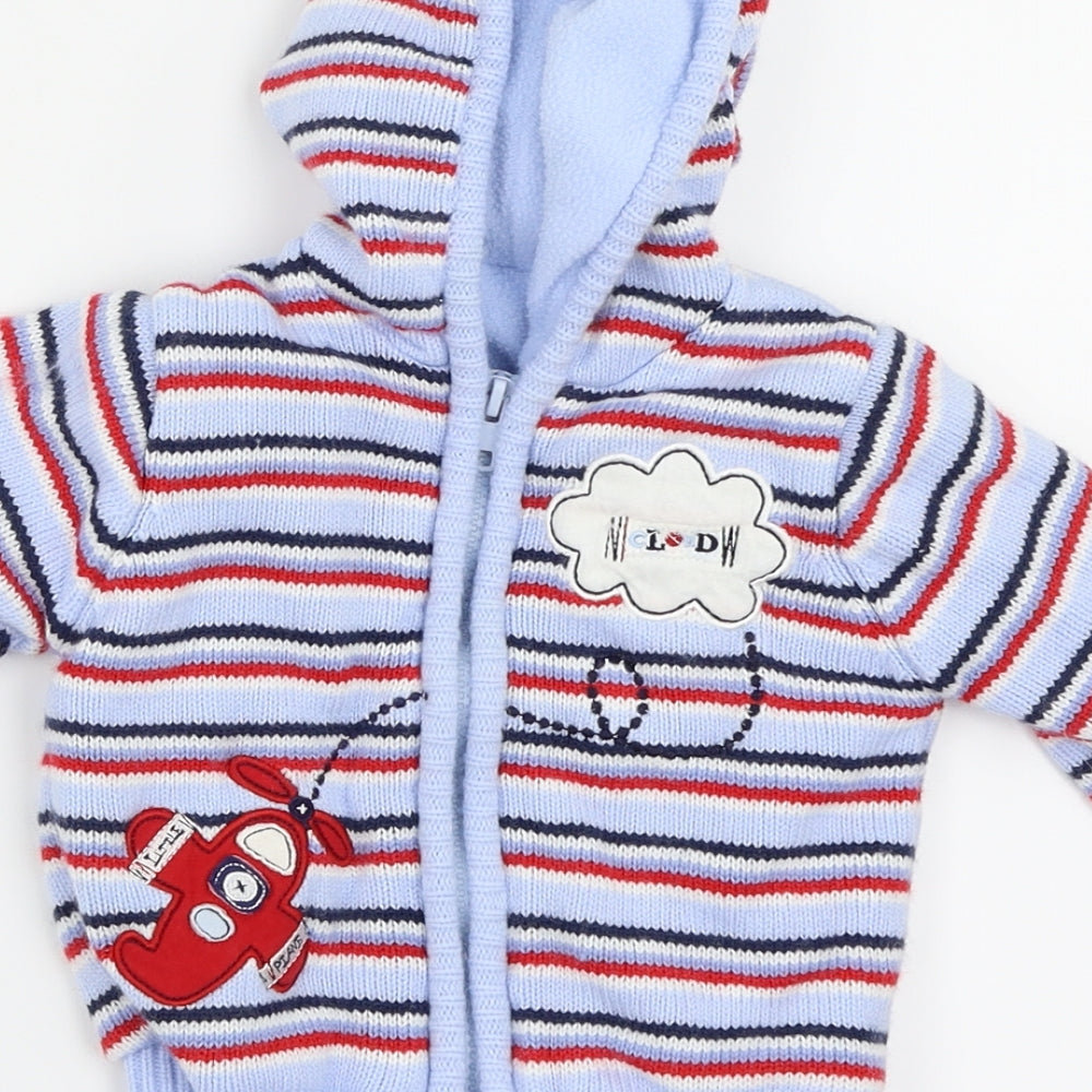 George Boys Blue Striped Full Zip Jumper Size 3-6 Months