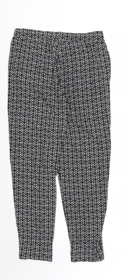 Marks and Spencer Womens Black Herringbone Harem Trousers Size 10 L26 in