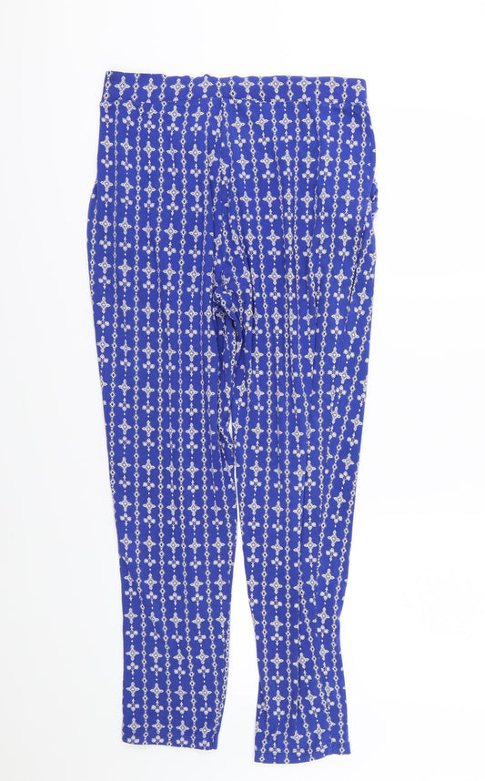 Marks and Spencer Womens Blue Floral Trousers Size 12 L27 in