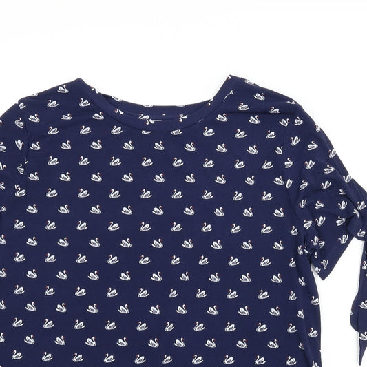 Warehouse Womens Blue Animal Print Basic Blouse Size 14