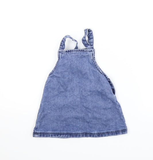 Matalan Girls Blue Denim Pinafore/Dungaree Dress Size 9-12 Months