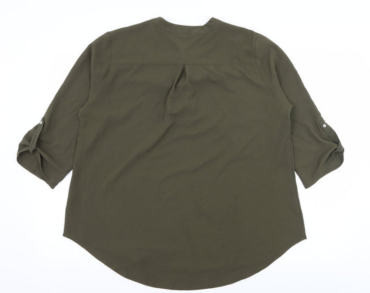 Papaya Womens Green Basic Blouse Size 10 - Lace up detail