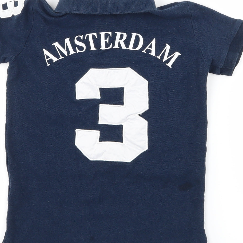 Brand and care label for Amsterdam Sports Colletcion boys’ blue jersey basic t-shirt, size 4, years - amsterdam