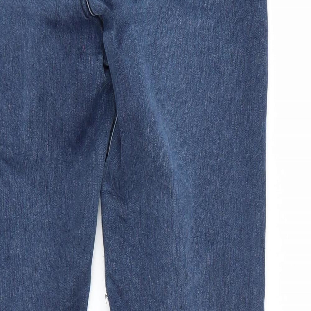 Brand and care label for women’s blue skinny jeans, size UK 10, 29-inch leg