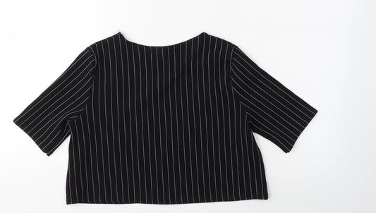 PRETTYLITTLETHING Womens Black Striped Basic T-Shirt Size 8