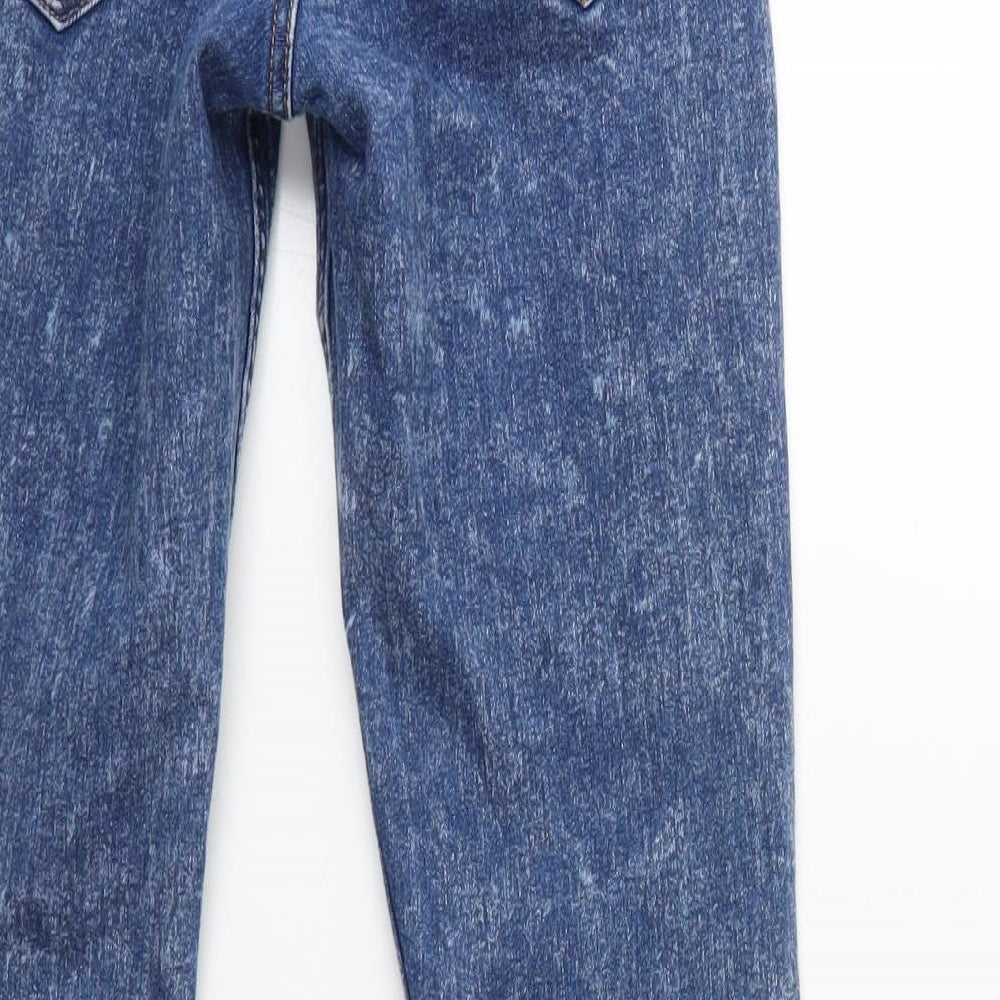 Brand and care label for H&M women’s blue denim skinny jeans, size UK 8, 29-inch leg