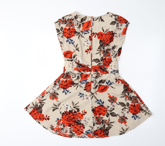 Exact Womens Beige Floral Fit & Flare Size S