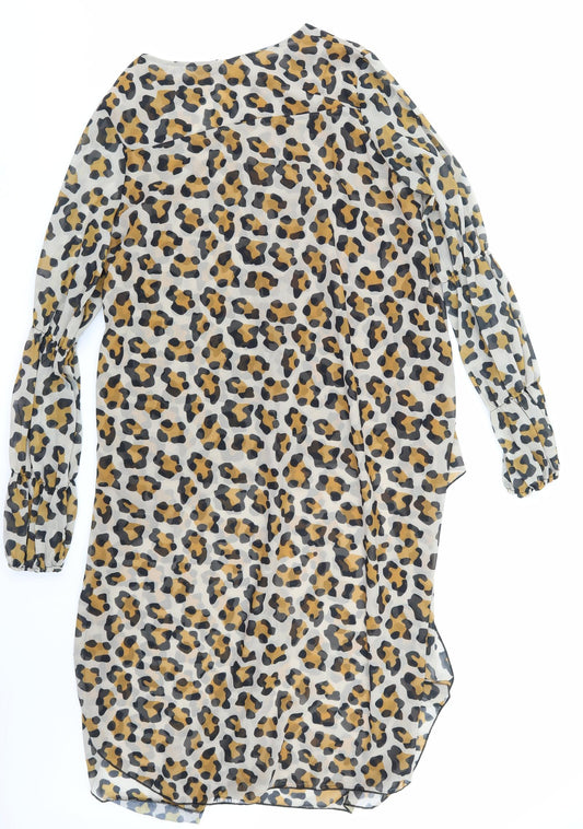orderplus Womens Brown Animal Print Basic Blouse Size XL
