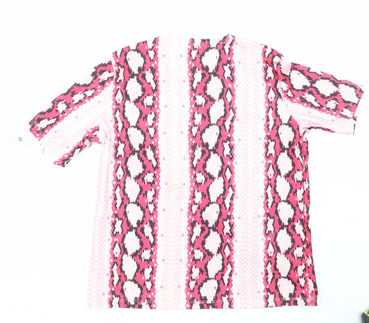 Moda Womens Pink Animal Print Basic T-Shirt Size 10