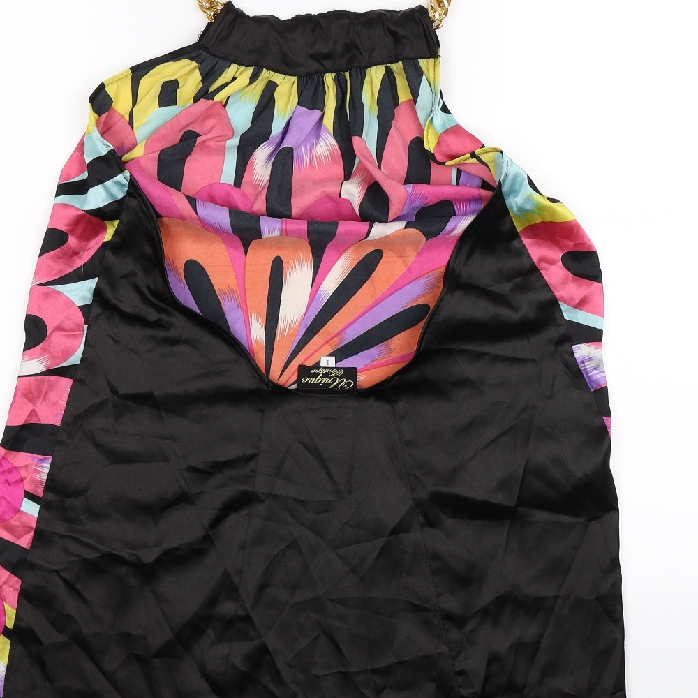 UNIQUE BOUTIGUE Womens Multicoloured Geometric Satin Tank Dress Size S - CHAIN NECK