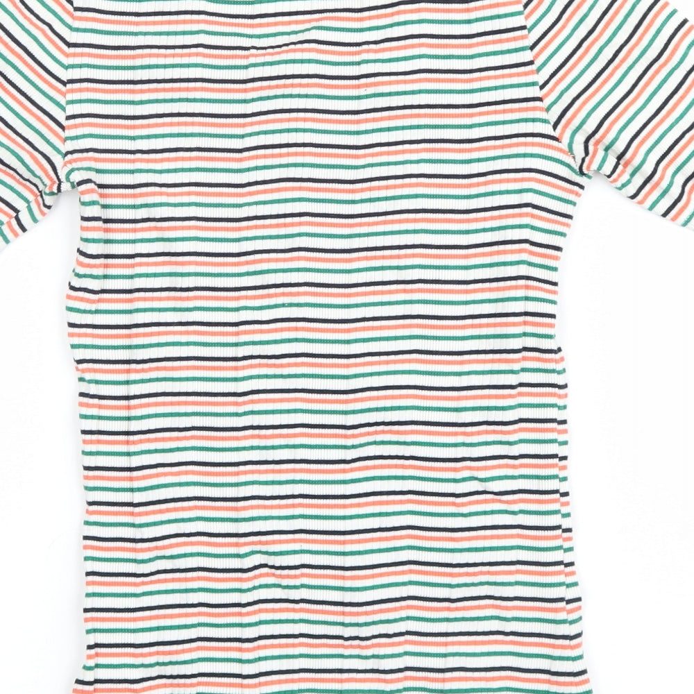Marks and Spencer Womens Green Striped Basic T-Shirt Size 6