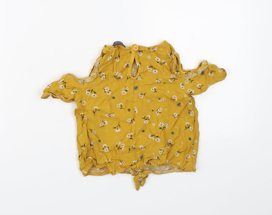 Primark Girls Yellow Floral Basic T-Shirt Size 4-5 Years
