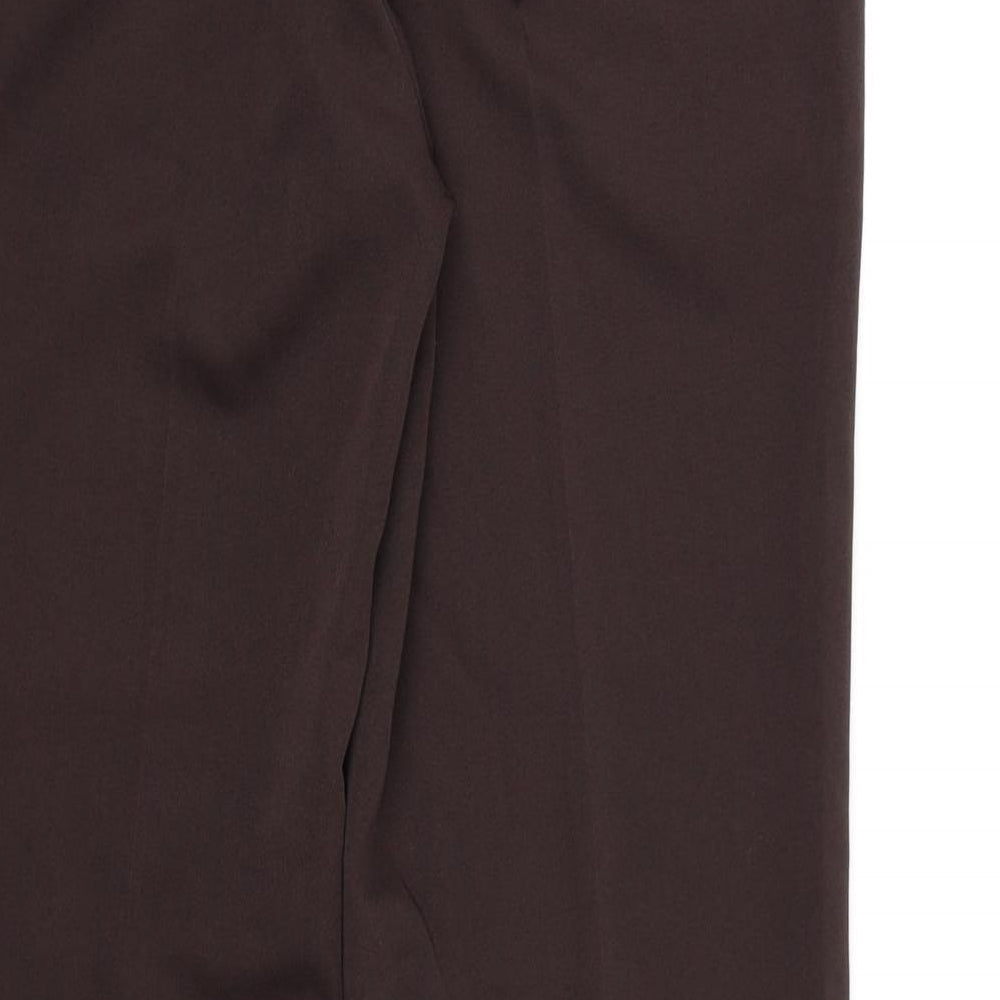 Brand and care label for South women’s brown rayon dress pants trousers, size UK 10, 28-inch leg