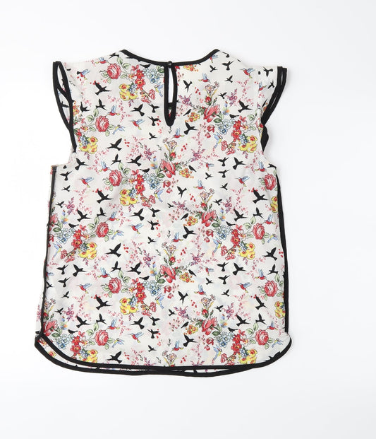 wallia Womens White Floral Basic Blouse Size 10