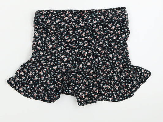 New Look Girls Black Floral Hot Pants Shorts Size 9 Years
