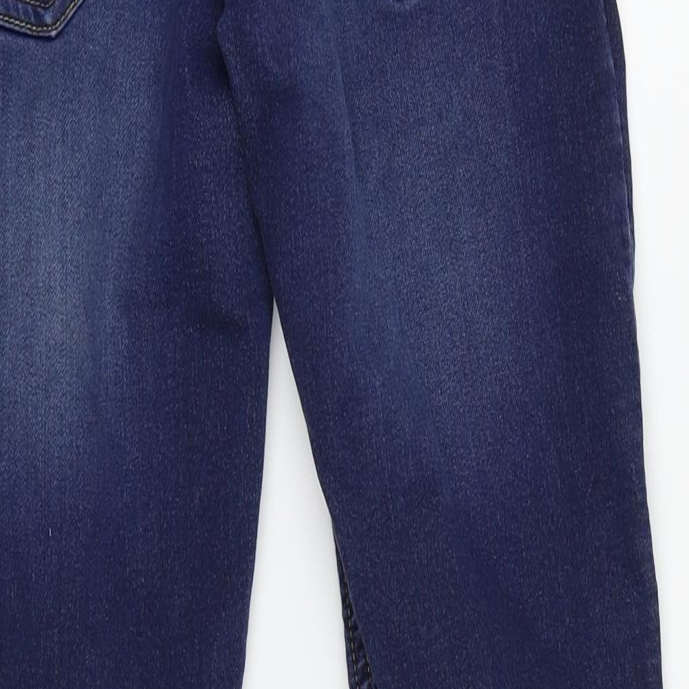 Brand and care label for F&F women’s blue skinny jeans, size UK 32, in, 32-inch leg